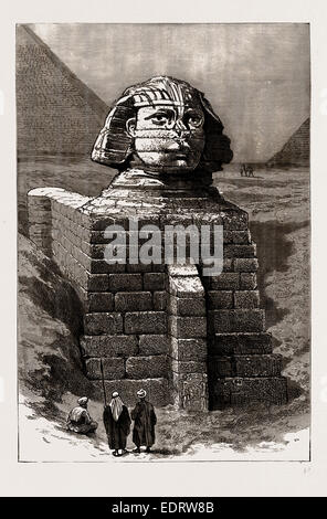 ANTIQUARISCHEN AUSGRABUNGEN IN ÄGYPTEN, 1886: DER GROßEN SPHINX ALS JETZT GELÖSCHT AUS DEM BELASTENDEN SAND Stockfoto