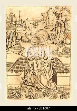 Meister des Hl. Sebastian (Deutsch, aktive c. 1470-1490), die Madonna und Kind mit St. Anna, c. 1460, Gravur Stockfoto