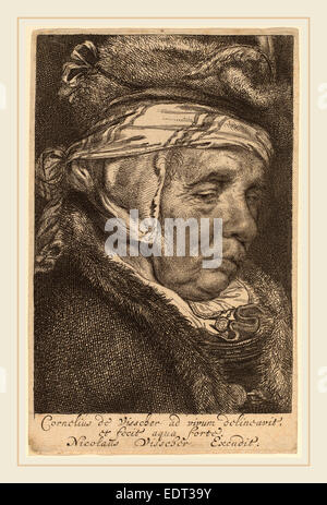 Cornelis Visscher (Niederländisch, 1629-1662), Kopf einer alten Frau (Visscher Mutter), Radierung und Kupferstich Stockfoto