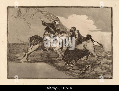 Francisco de Goya, Modo con Que Los Antiguos Espanoles Cazaban Los Toros ein Caballo de el campo Stockfoto