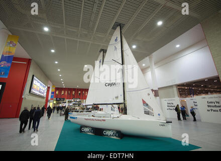 Excel, London Docklands, UK. 9. Januar 2015. Der London Boat Show öffnet ab 9-18. Januar und der Telegraph Cruise Show vom 9.-11. Januar. Bildnachweis: Malcolm Park Leitartikel/Alamy Live-Nachrichten Stockfoto