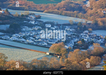 Das Dorf Taddiport im Torridge Tal in Nord-Devon, England, an einem frostigen Morgen Stockfoto