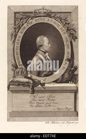 Christian Wilhelm Ketterlinus (Deutsch, 1766-1803), Francis II, Heiliger römischer Kaiser, 1792, Gravur auf einfaches Papier Stockfoto