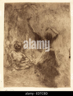 Albert Besnard, die Tänzer von Thanjavur (La Bayadère de Tanjore), Französisch, 1849-1934, 1914, Radierung in braun-rot mit Platte Ton Stockfoto