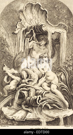 Gabriel Huquier nach François Boucher (Französisch, 1695-1772), Triton und Nymphe, in oder nach 1736, Radierung Stockfoto