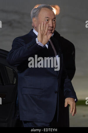 Berlin, Deutschland. 9. Januar 2015. Kasachischen Präsidenten Nursultan Nazarbayev besucht das Kanzleramt in Berlin, Deutschland, 9. Januar 2015. Foto: RAINER JENSEN/Dpa/Alamy Live-Nachrichten Stockfoto