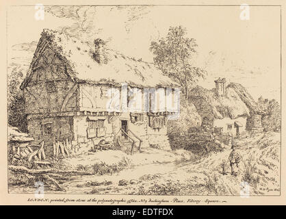 William Henry Pyne (Britisch, 1769-1843), alten Hütten, 1806, Feder und Tusche Lithographie Stockfoto