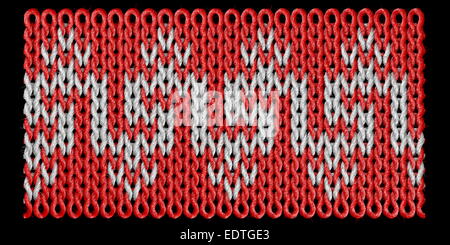 Gestrickte nahtlose Textur mit einem Muster auf schwarzem Hintergrund Stockfoto
