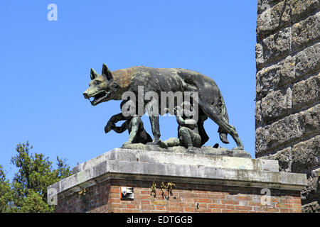 Italien, Toskana, Siena, Wölfin Säugt Romulus Und Remus, Stadtmauer, Italien, Toskana, Wölfin Romulus und Remus, die Cit Spanferkel Stockfoto