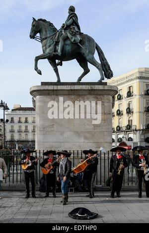 Mariachis playic Musik an der Puerta del Sol in Madrid Stockfoto