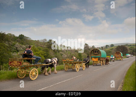 Pferdekutsche Wohnwagen in Richtung das Pferd Messe am Appleby in Westmorland entlang der A683 zwischen Sedbergh und Kirkby Stephen Stockfoto