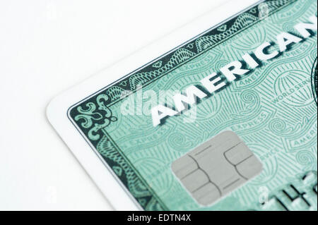 Nahaufnahme von American Express zeigt Integrated Circuit Card (ICC) Chip-Karte Stockfoto