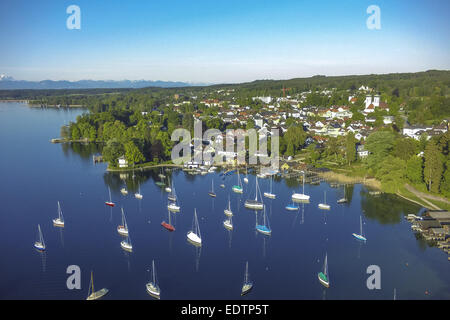 Blick Auf den Starnberger See, Bayern, Oberbayern, Deutschland, Ansicht der Starnberger See, Bayern, Upper Bavaria, Germany, Lake Star Stockfoto