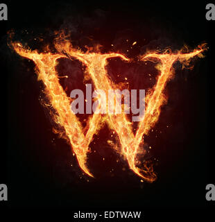 Brennende Feuer Buchstaben auf schwarzem Hintergrund isoliert Stockfoto