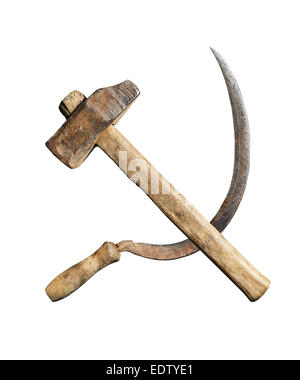 Symbol der USSR Hammer und Sichel auf weißem Hintergrund Stockfoto