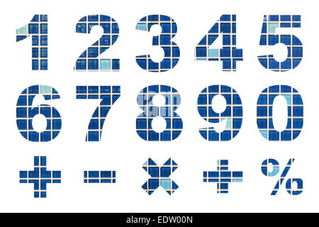 eine Null-Nummern und grundlegende mathematische Symbole aus Mosaik Fliesen Bild gemacht Stockfoto