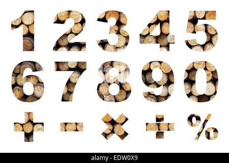 eine Null-Nummern und grundlegende mathematische Symbole aus stumpf Stack Bild gemacht Stockfoto