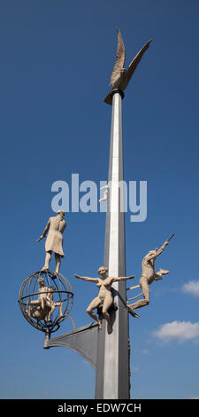 Die Magic-Kolumne von Peter Lenk auf der Hafen-Mole, Bodensee, Meersburg, Baden-Württemberg, Deutschland, Europa Stockfoto