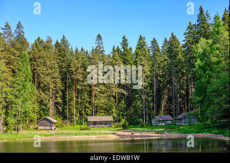 Alten Holzhütten im Wald am Meer Stockfoto