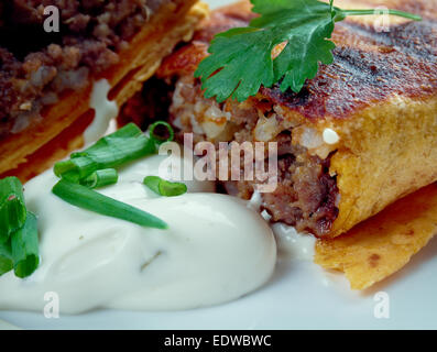 Chimichanga mit Rindfleisch und Gemüse hautnah Stockfoto