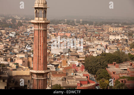 Blick vom Minarett der Moschee Jama Masjid Freitag über den Dächern der Stadt, Delhi, Indien, Asien Stockfoto