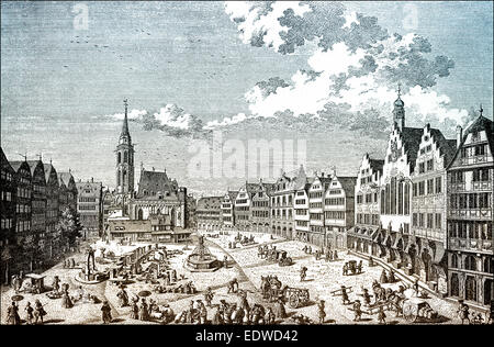 Historische Stadtbild, den Liebfrauenberg Platz in Frankfurt Am Main, 17. Jahrhundert, Hessen, Deutschland, Europa, Stockfoto