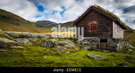 Vikafjellet, Norwegen - Hütte am Bjørndalen, Blick auf Bjørndalskamben Stockfoto