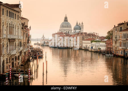 Klassische Italien - Inbegriff italienischen Stadt Landschaft - Canal Grande Venedig, Santa Maria della Salute in Dorsoduro im Morgenlicht Stockfoto