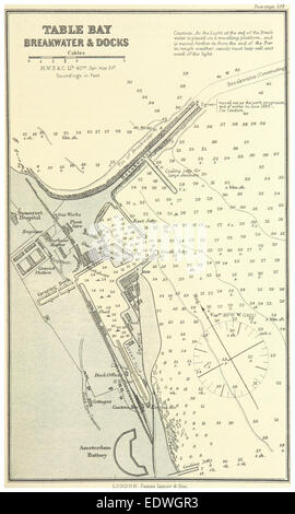 Eine 1884 gezeigte Karte von Table Bay in Kapstadt, Südafrika. Das Kunstwerk zeigt die geografischen Merkmale der Bucht und ihre Bedeutung für den Seehandel in der Region. Stockfoto