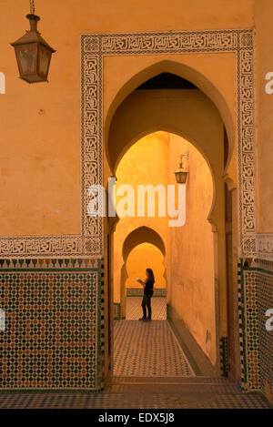 Mausoleum des Moulay Ismail, Meknès, Marokko, Maghreb, Nordafrika Stockfoto
