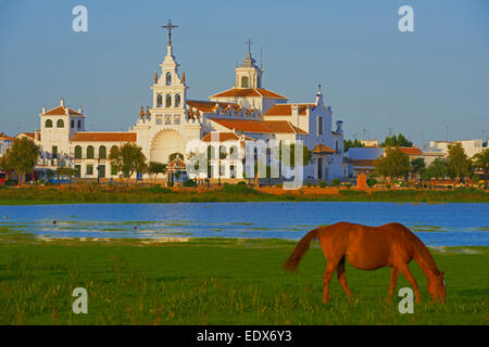 El Rocio-Dorf und Hermitage Almonte, El Rocio, Marismas de Donana, Donana Nationalpark, Provinz Huelva Stockfoto