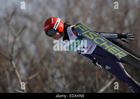 Sapporo, Hokkaido, Japan. 11. Januar 2015. Vogt Carina (GER) Skispringen: FIS Skisprung Weltcup Damen, Normalschanze Individuum (HS100) Miyanomori Ski-Sprung-Stadion in Sapporo, Hokkaido, Japan. © Jun Tsukida/AFLO SPORT/Alamy Live-Nachrichten Stockfoto