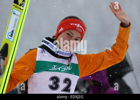 Sapporo, Hokkaido, Japan. 11. Januar 2015. Vogt Carina (GER) Skispringen: FIS Skisprung Weltcup Damen, Normalschanze Individuum (HS100) Miyanomori Ski-Sprung-Stadion in Sapporo, Hokkaido, Japan. © Jun Tsukida/AFLO SPORT/Alamy Live-Nachrichten Stockfoto