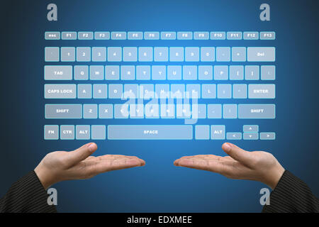 Business Hand Technik virtuelle Tastatur-Schnittstelle Stockfoto