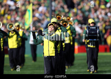 1. Januar 2015 Oregon Ducks marching Band in Aktion während der College Football Playoff-Halbfinale in der Rose Bowl-Spiel präsentiert von Northwestern Mutual in der Rose Bowl in Pasadena, California.Charles Baus/CSM Stockfoto