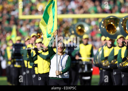 1. Januar 2015 Oregon Ducks marching Band in Aktion während der College Football Playoff-Halbfinale in der Rose Bowl-Spiel präsentiert von Northwestern Mutual in der Rose Bowl in Pasadena, California.Charles Baus/CSM Stockfoto