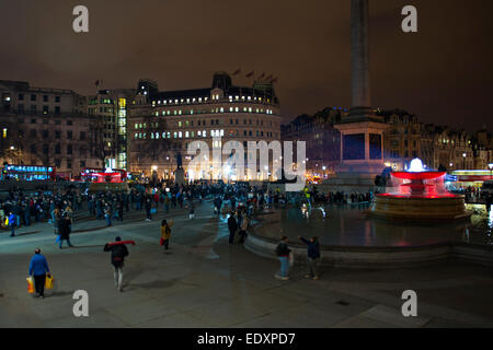 Trafalgar Square, London, UK. 11. Januar 2014. London-Rallye in Solidarität mit Frankreich nach den Terroranschlägen in Paris Stockfoto
