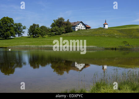 Bauernhof bin Hegratsriedersee Bei Füssen, Ostallgäu, Allgäu, Bayern, Deutschland, Bauernhof am Hegratsrieder See in der Nähe von Füssen, O Stockfoto