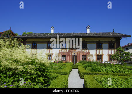 Pilatushaus in Oberammergau, Oberbayern, Bayern, Deutschland, Lueftlmalerei, traditionell bemalte Fassade, Pilatus Hous Stockfoto