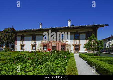 Pilatushaus in Oberammergau, Oberbayern, Bayern, Deutschland, Lueftlmalerei, traditionell bemalte Fassade, Pilatus Hous Stockfoto