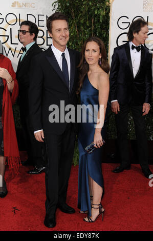 Los Angeles, Kalifornien, USA. 11. Januar 2015. Shauna Robertson, Edward Norton Teilnahme an der 72nd Annual Golden Awards - Ankünfte im Beverly Hilton Hotel in Beverly Hills, Kalifornien am 11. Januar 2015 statt. 2015-Credit: D. Long/Globe Fotos/ZUMA Draht/Alamy Live-Nachrichten Stockfoto