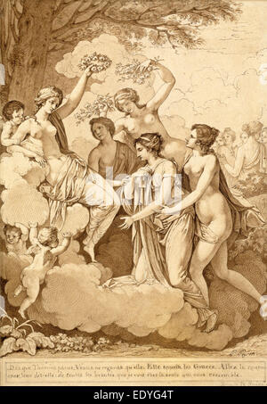 Jean François Pierre Peyron, Venus und Gnaden Krönung Thémire, Französisch, 1744-1814, 1795-1796, Stift und Tinte schwarz und braun Stockfoto