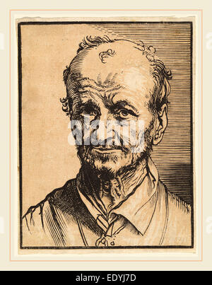 Jan Lievens, Büste einer Glatze Mann, Holländisch, 1607-1674, hell-dunkel Holzschnitt mit leichten Braunton block Stockfoto