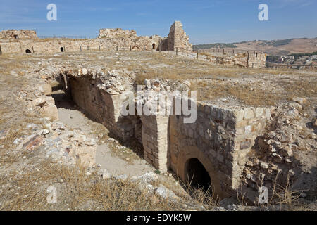 Eine Kreuzritterburg Kerak Burgruine in 1140, zu dieser Zeit gebaut, Crac des Moabiter, Al Karak oder Kerak, Jordanien Stockfoto