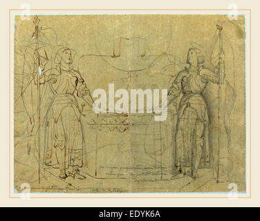 Jean-Auguste-Dominique Ingres, französischer (1780-1867), Joan of Arc am Altar stehen an die Kathedrale von Reims, c. 1844, Stift Stockfoto