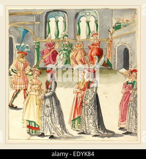 Deutsche 16. Jahrhundert, Maskerade, c. 1515, Stift und Bister mit Aquarell auf Bütten Stockfoto