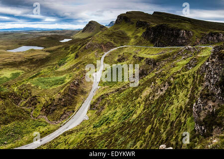 Felsige Landschaft der Quiraing, Trotternish Ridge, Isle Of Skye, Schottland, Vereinigtes Königreich Stockfoto