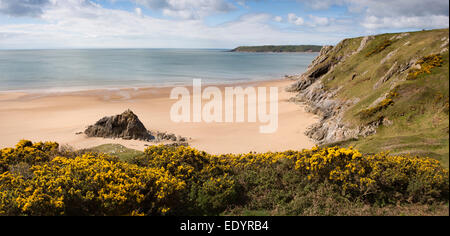 Großbritannien, Wales, Swansea, Gower, Three Cliffs Bay, große Tor und Oxwich Punkt, Panorama Stockfoto