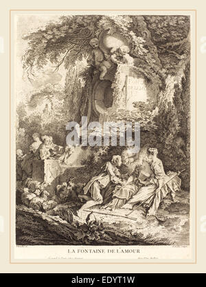 Pierre-Alexandre Aveline nach François Boucher, Französisch (wahrscheinlich 1702-1760), La Fontaine de l ' Amour, 1738, Gravur Stockfoto