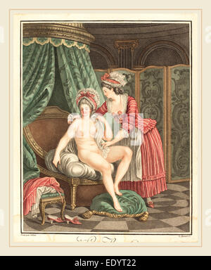 Louis Marin Bonnet nach Nicolas-René Jollain, Französisch (1736 – 1793), Le Bain, Farbe stipple Stockfoto